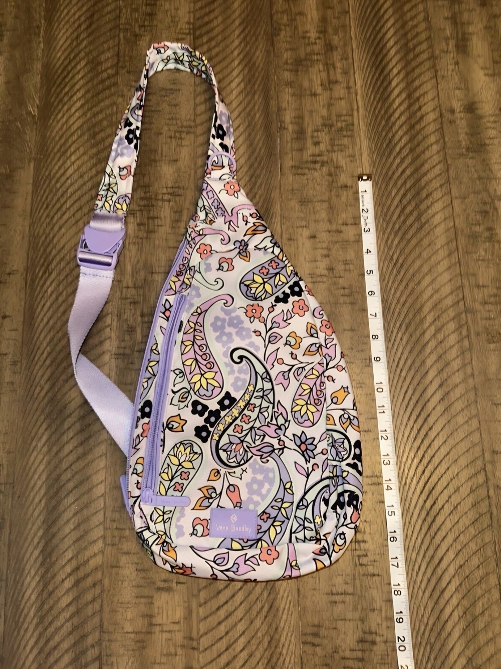 Vera Bradley Maddelena Paisley Lavender Sling Bag, Water Bottle Holder W/ Bottle
